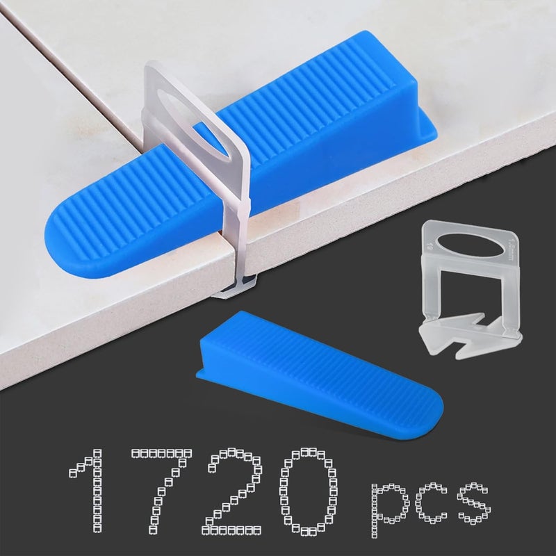 H-Fire Mid Tile Leveling System 1/16”Kit 1400pcs Tile Leveler Spacers Clips +320pcs Reusable Wedges Tile Leveler Tool Set for Tile & Stone Installation（1720） - Image 1